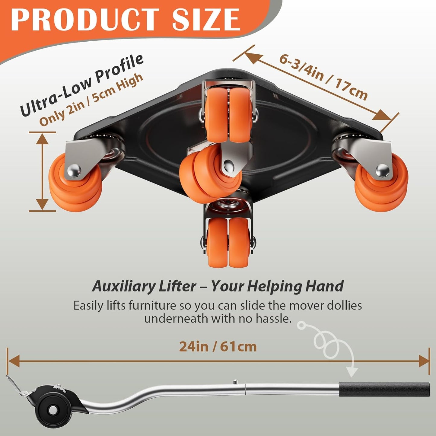 ONEON Heavy Duty Furniture Dolly with Wheels and Auxiliary Lifter - Black DEMO