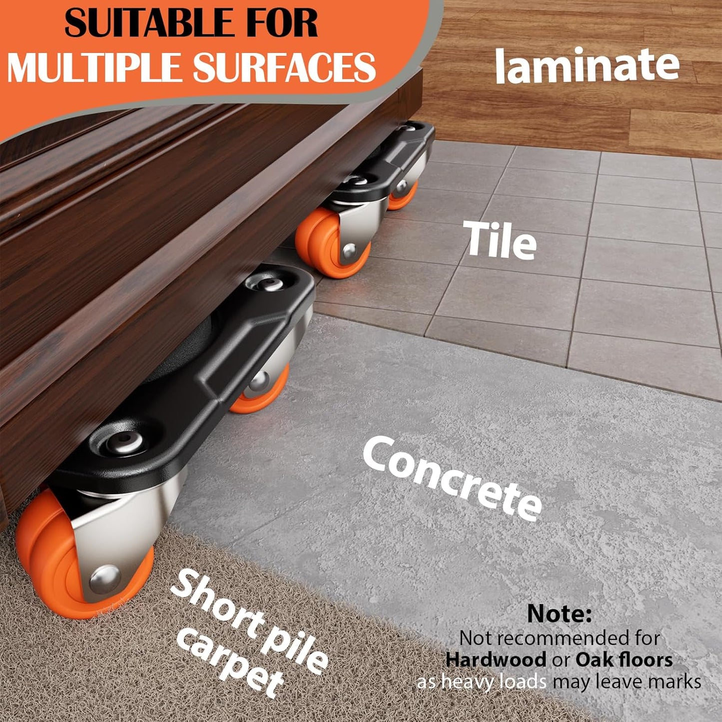 ONEON Heavy Duty Furniture Dolly with Wheels and Auxiliary Lifter - Black DEMO