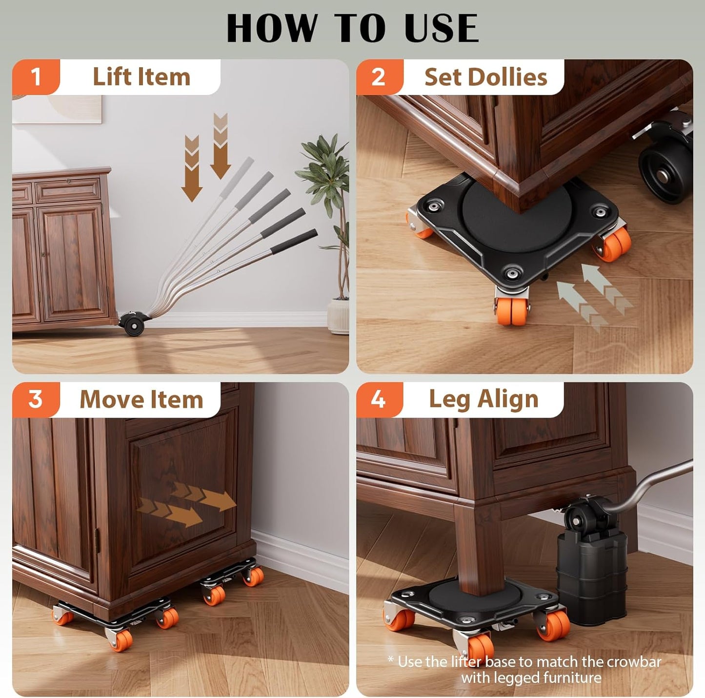 ONEON Heavy Duty Furniture Dolly with Wheels and Auxiliary Lifter - Black DEMO