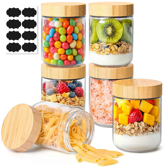 Yopinmall Glass Storage Jars with Airtight Lids, 6-Pack, 8.5 x 9.5 cm, NEW