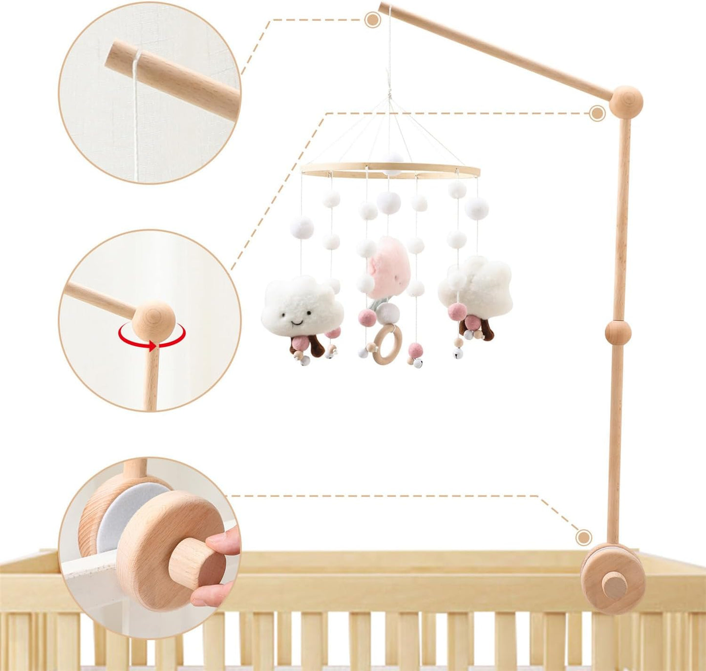 JANTONOR Wooden Arm DIY Baby Mobile Holder for Crib Mobiles, Beechwood NEW