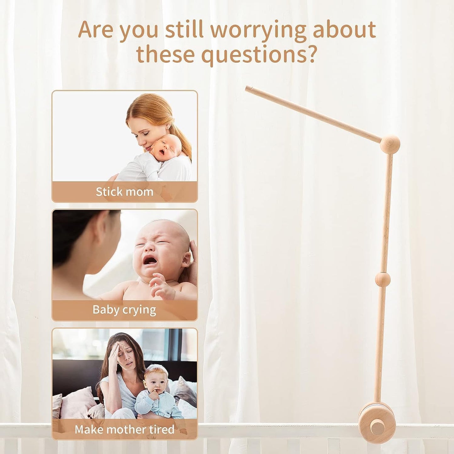JANTONOR Wooden Arm DIY Baby Mobile Holder for Crib Mobiles, Beechwood NEW