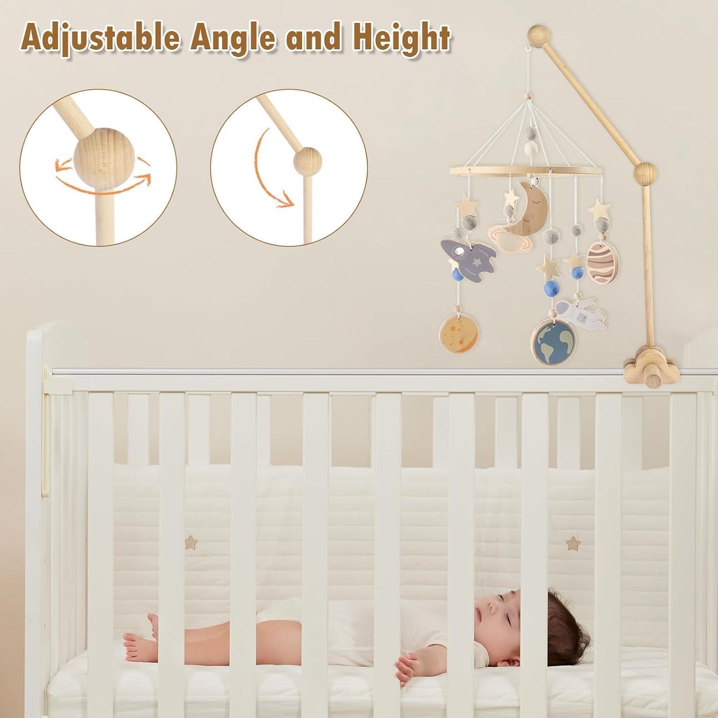 JANTONOR Wooden Arm DIY Baby Mobile Holder for Crib Mobiles, Beechwood NEW