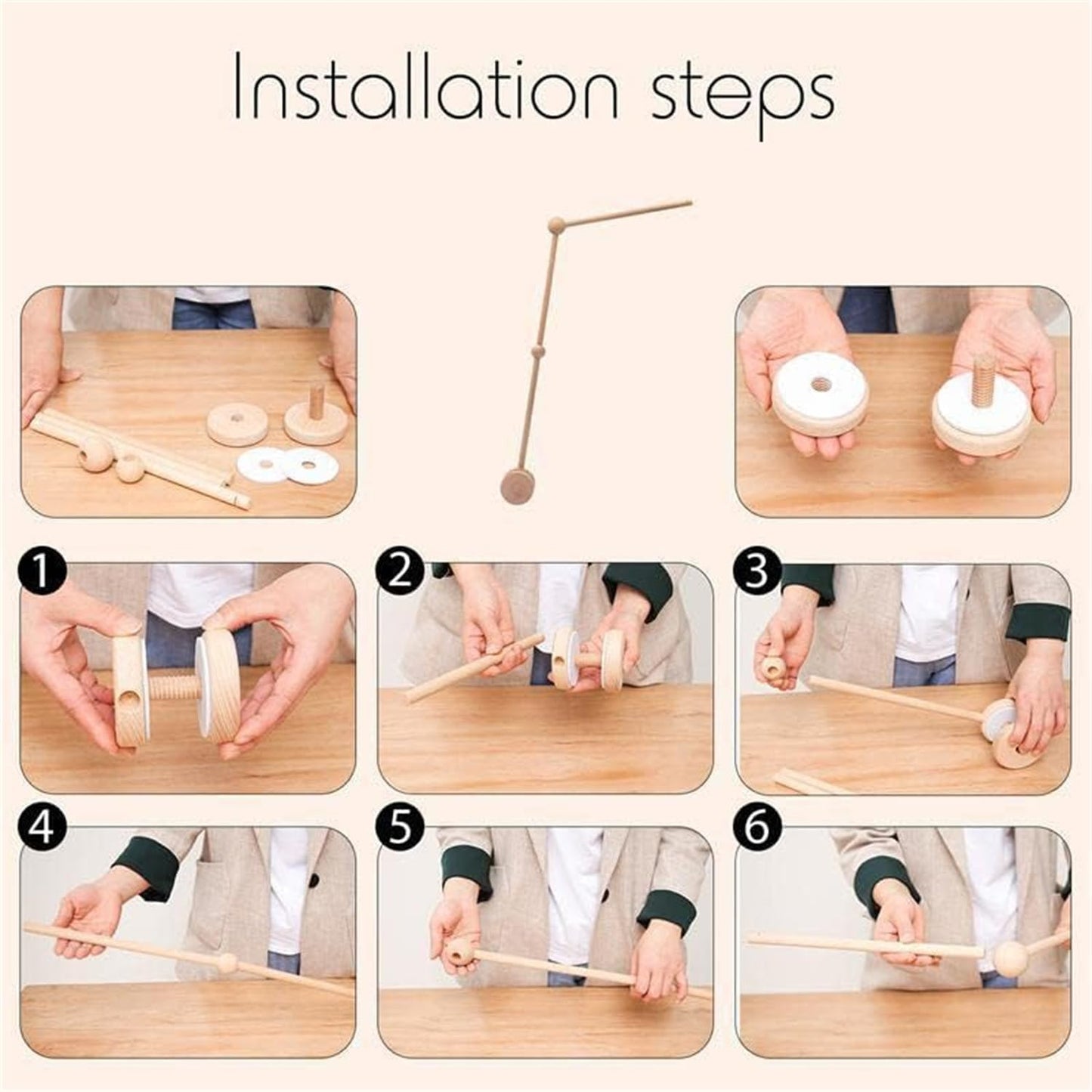 JANTONOR Wooden Arm DIY Baby Mobile Holder for Crib Mobiles, Beechwood NEW