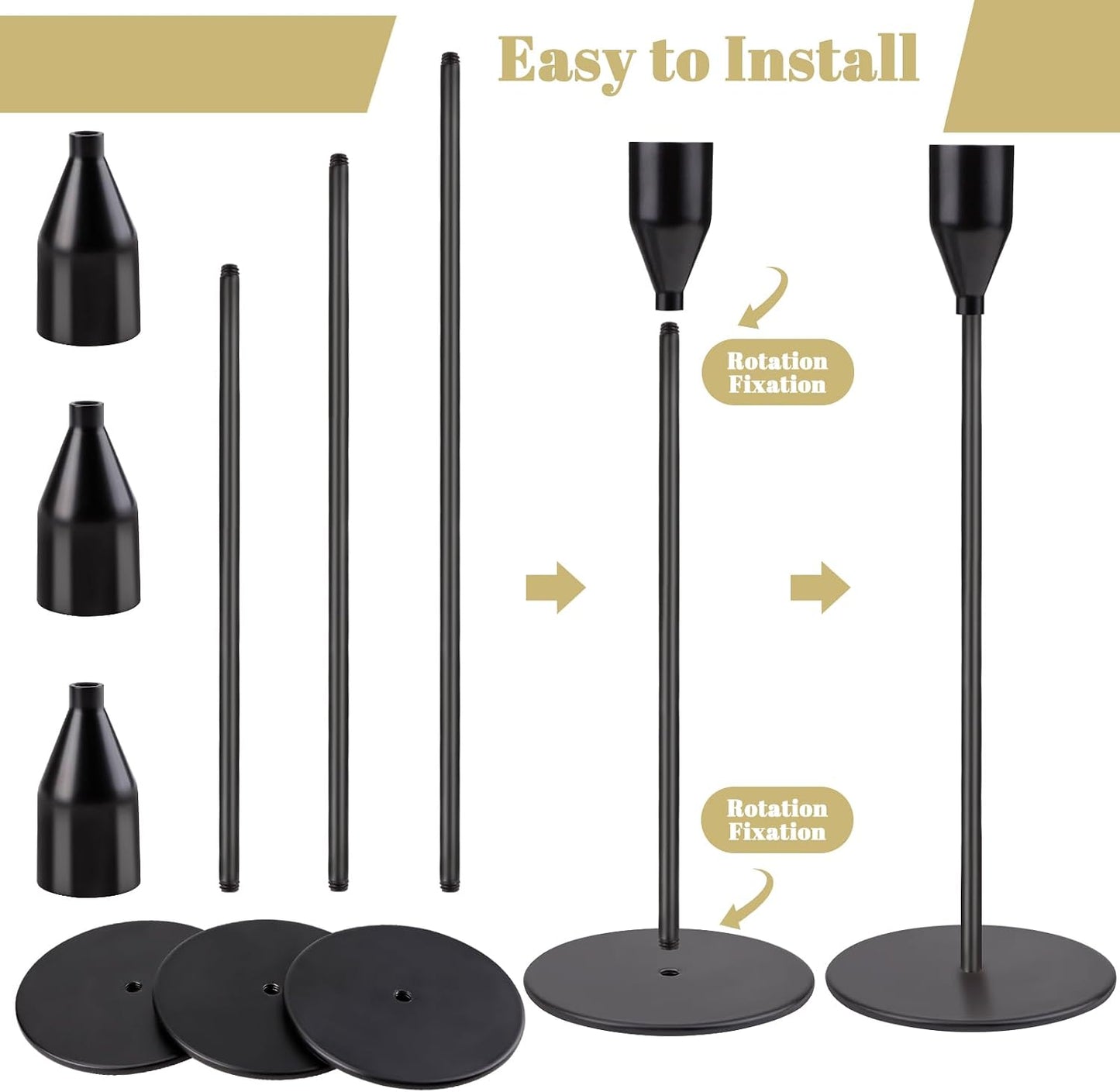 SHAIDOJIO Matte Black Taper Candle Holder Set of 6 Candlestick Home Decir NEW