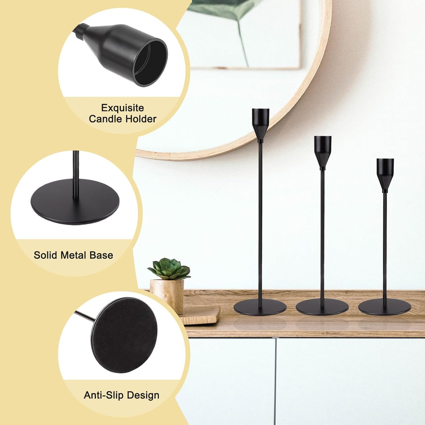 SHAIDOJIO Matte Black Taper Candle Holder Set of 6 Candlestick Home Decir NEW