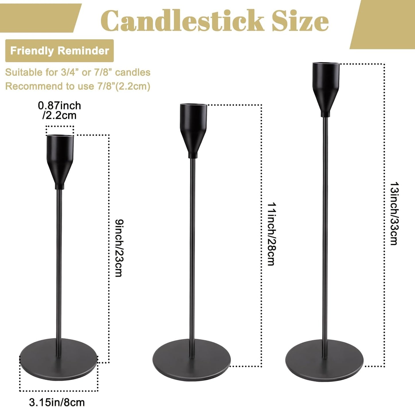 SHAIDOJIO Matte Black Taper Candle Holder Set of 6 Candlestick Home Decir NEW