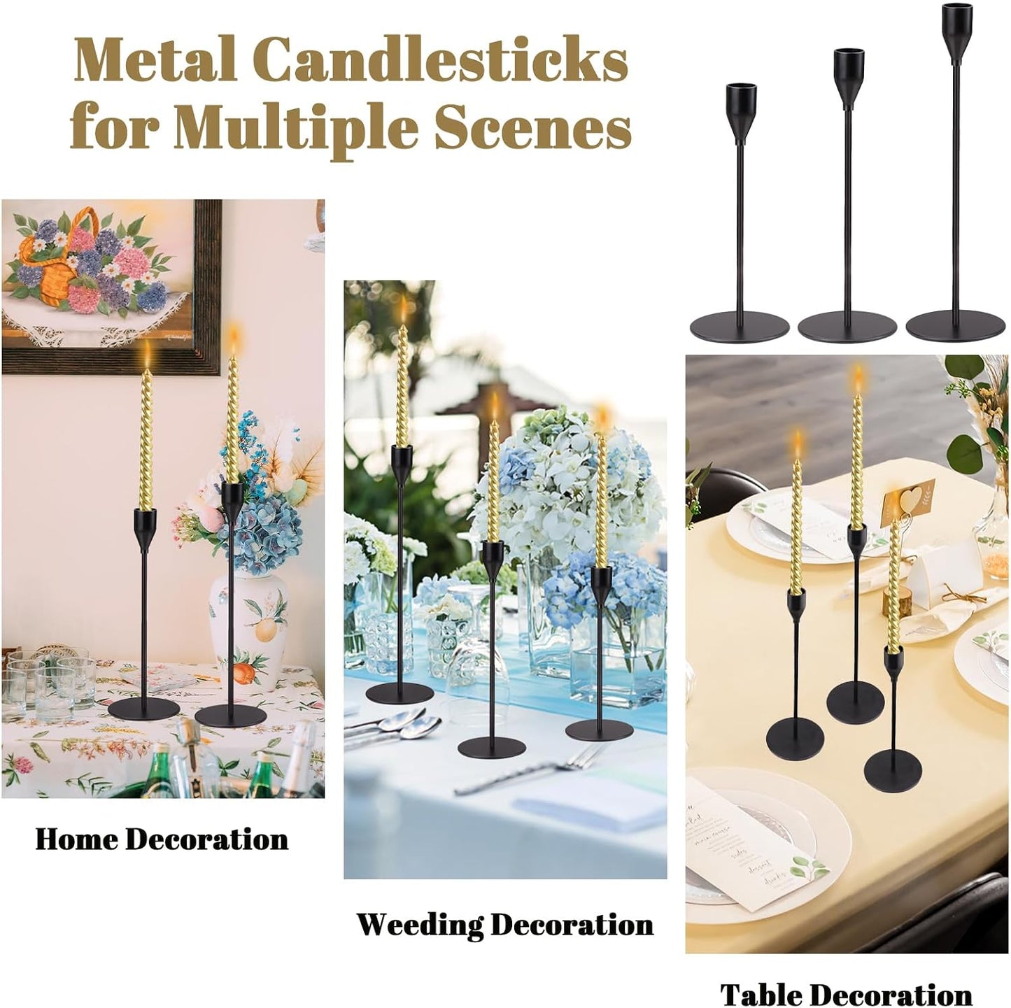 SHAIDOJIO Matte Black Taper Candle Holder Set of 6 Candlestick Home Decir NEW