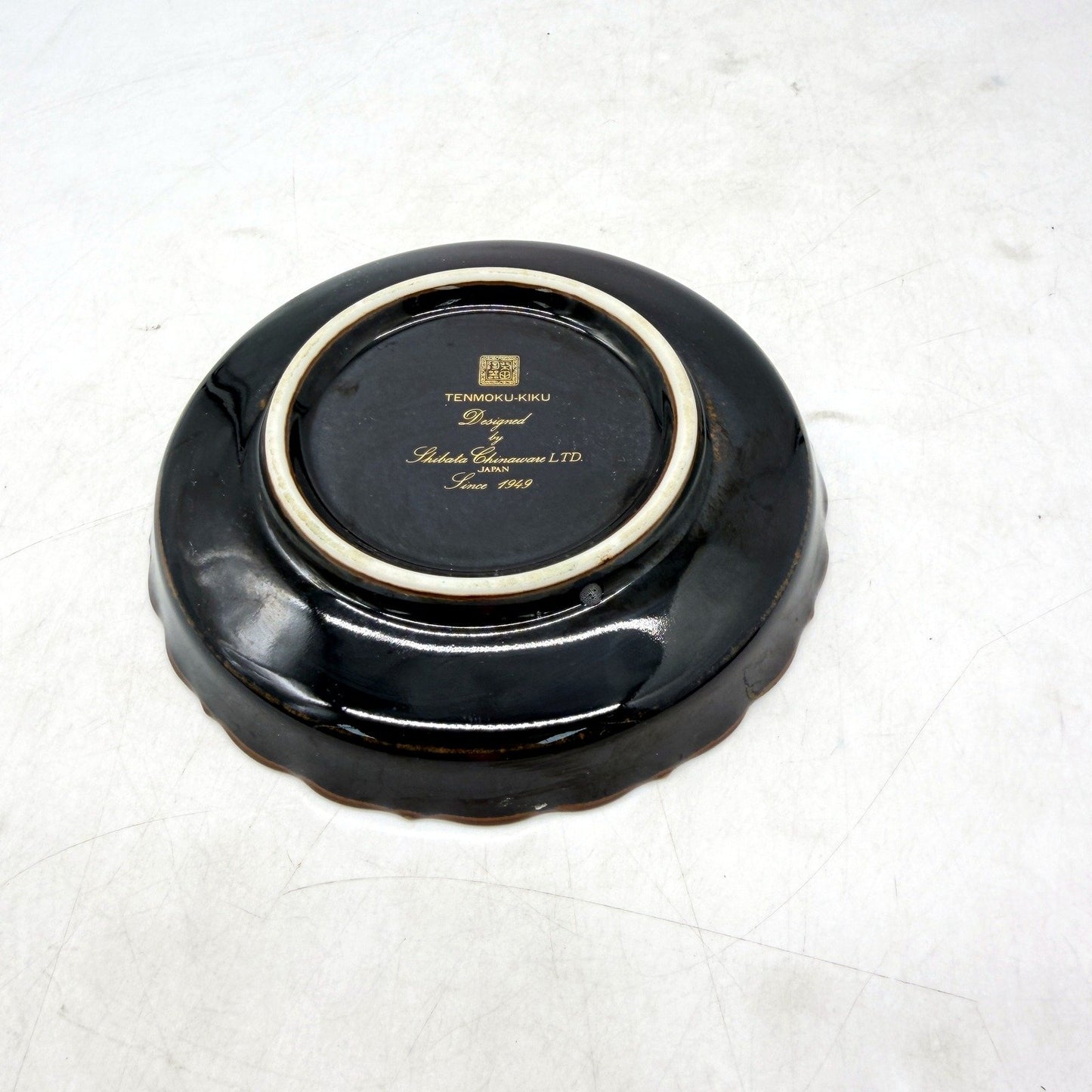 Tenmoku-Kiku Black Decorative Plate Vintage Japanese Ceramic Floral Design