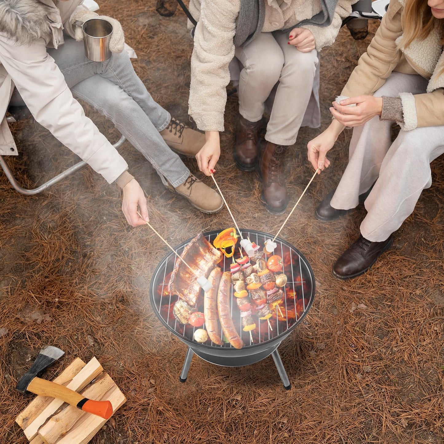 guogiyala Portable Outdoor Charcoal Grill 14" with 3-Point Locking Lid Red NEW