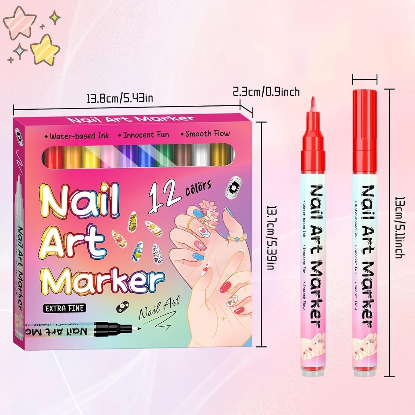 SpongeTowels Fine Tip 12 Nail Art Markers Set for DIY Manicure & Designs NEW