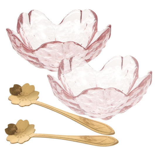 Healeved Pink Flower Glass Facial Mini Bowls with Spoons Essential Oil Dish NEW