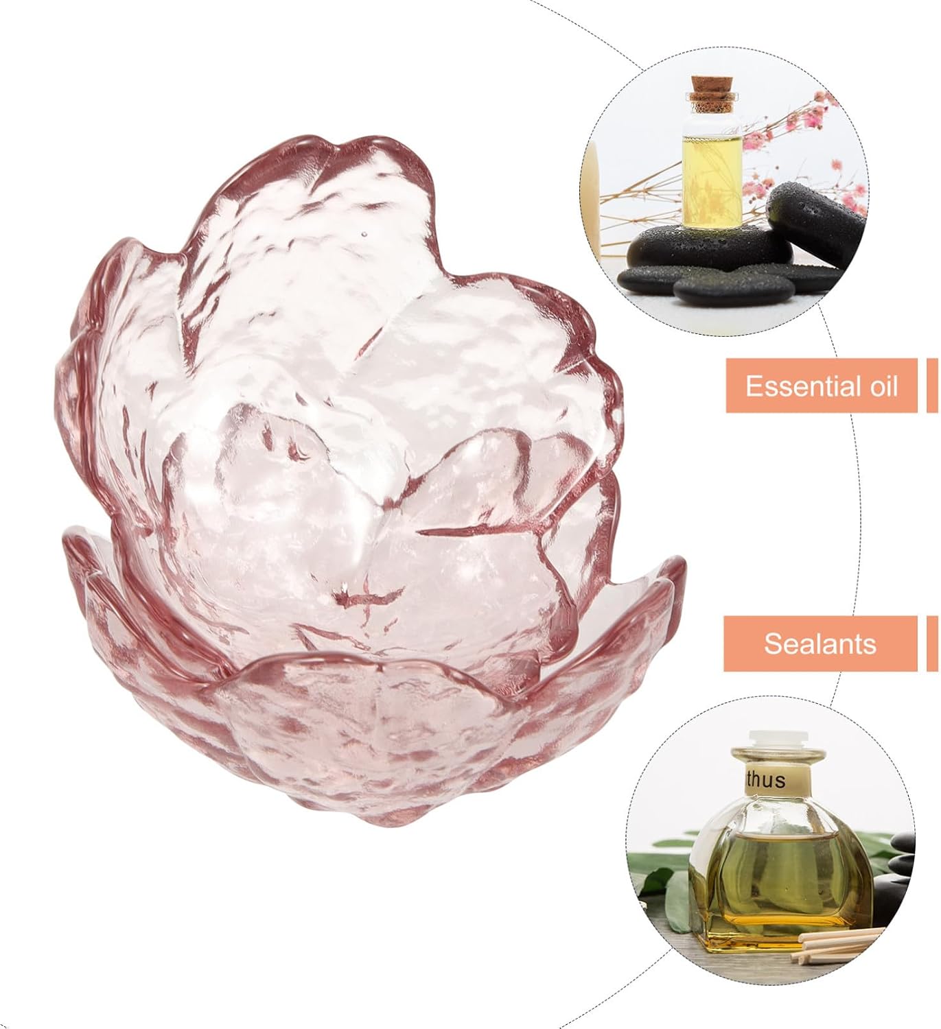 Healeved Pink Flower Glass Facial Mini Bowls with Spoons Essential Oil Dish NEW