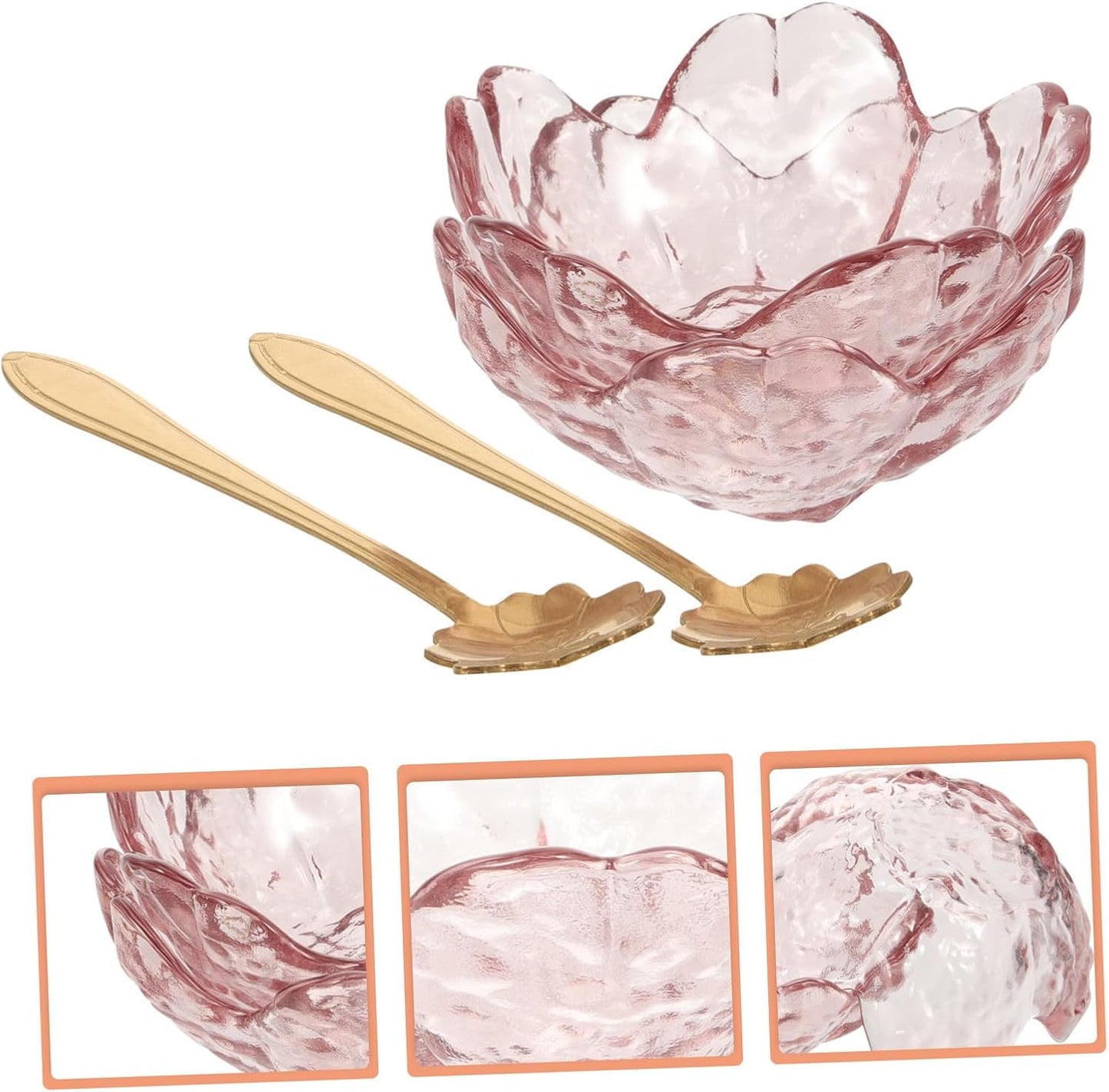Healeved Pink Flower Glass Facial Mini Bowls with Spoons Essential Oil Dish NEW