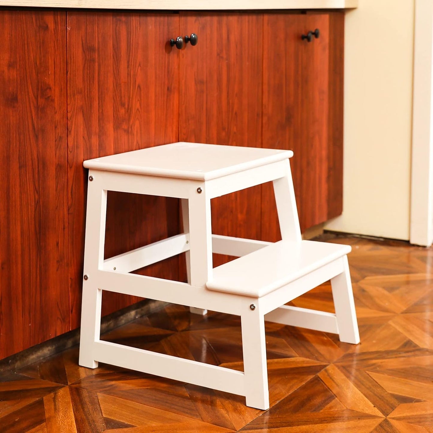 Wiifo Wooden Toddler Step Stool with Safety Rail Sturdy Stepping Tower White NEW