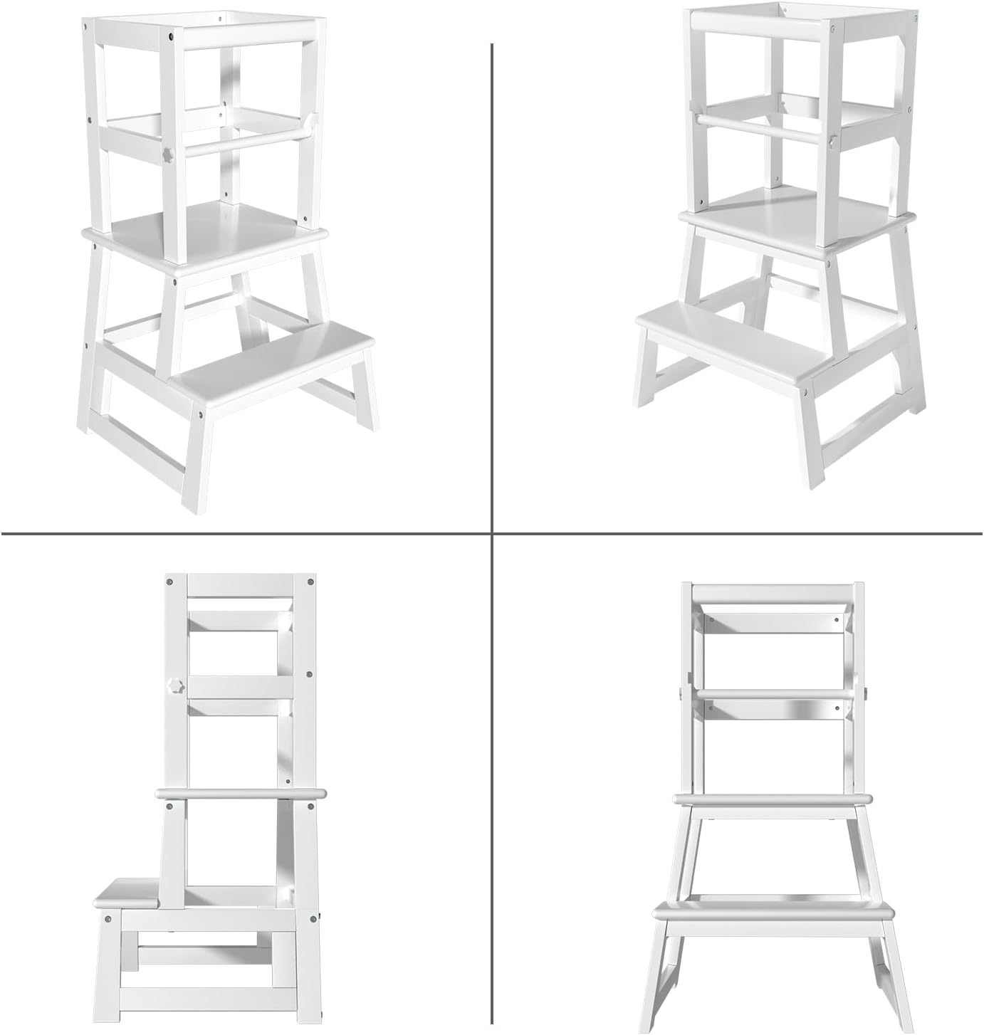 Wiifo Wooden Toddler Step Stool with Safety Rail Sturdy Stepping Tower White NEW