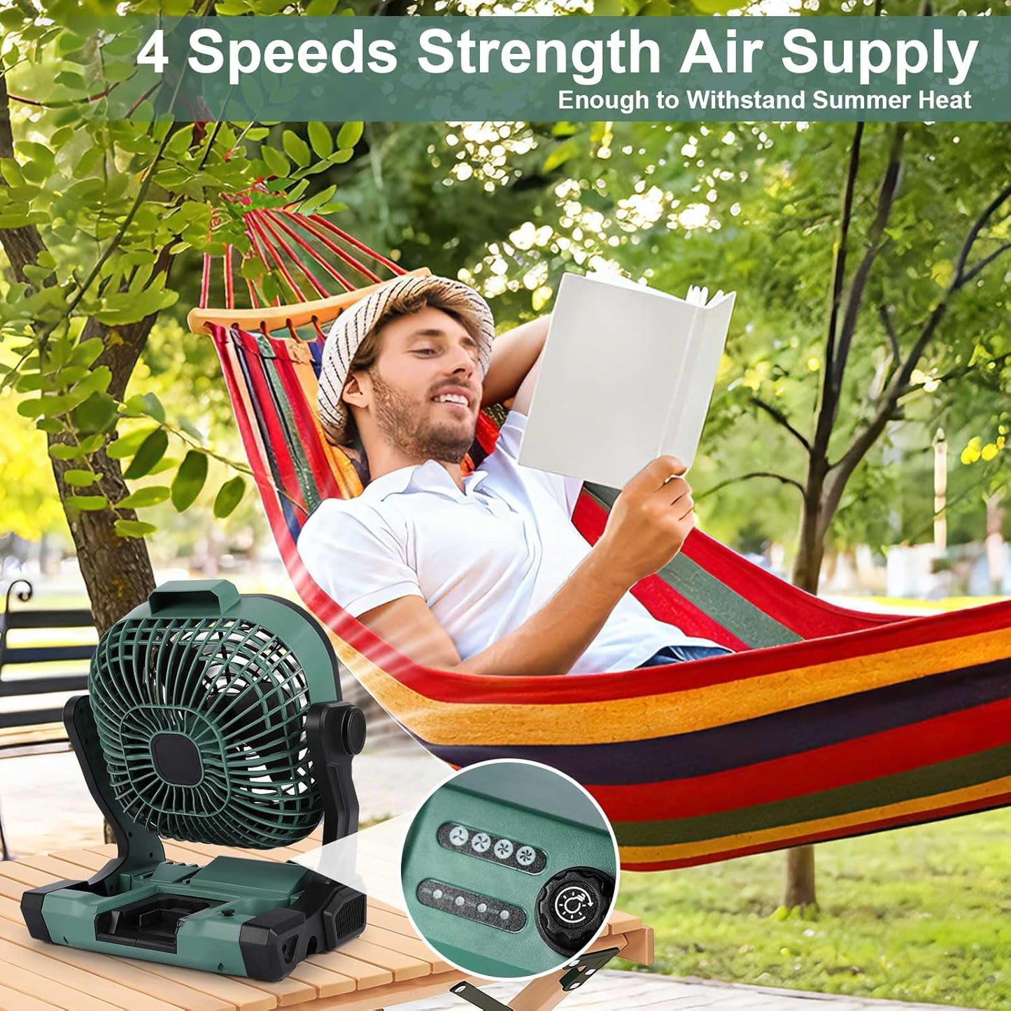BokMaTon Portable Fan Jobsite & Camping With Power Cord & Battery Slot Green NEW