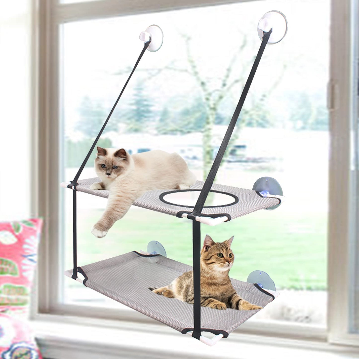 AHYUANBA Double Layered Grey Cat Window Perch Hammock for Cats to Nap  NEW