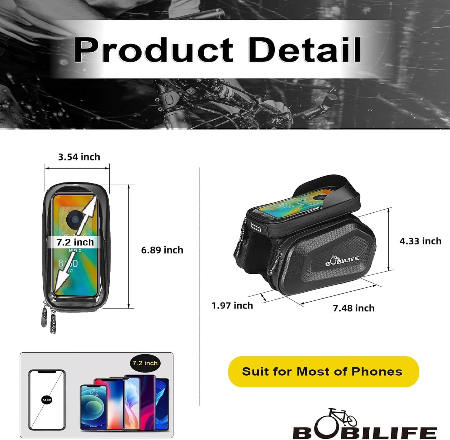 BOBILIFE Handlebar Bag with Touchable Phone Holder Bicycle Waterproof Black NEW