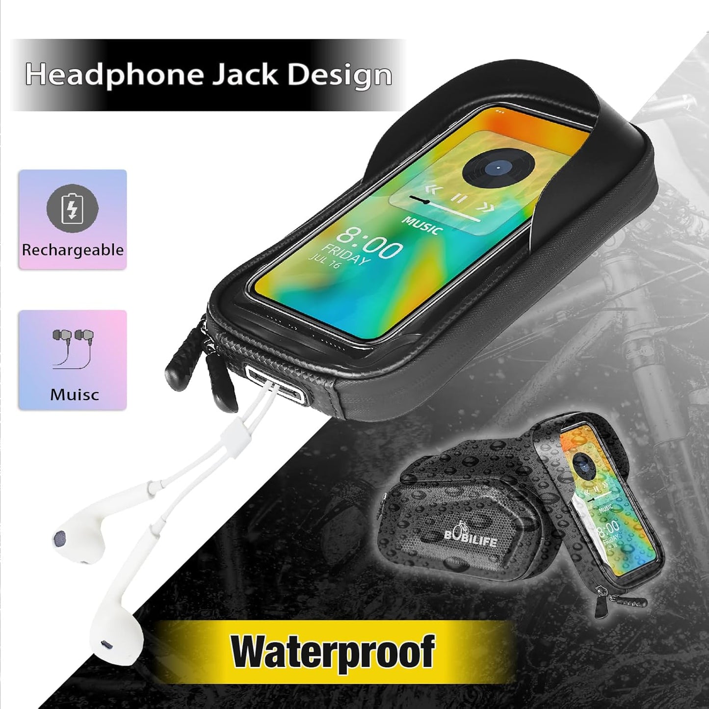 BOBILIFE Handlebar Bag with Touchable Phone Holder Bicycle Waterproof Black NEW