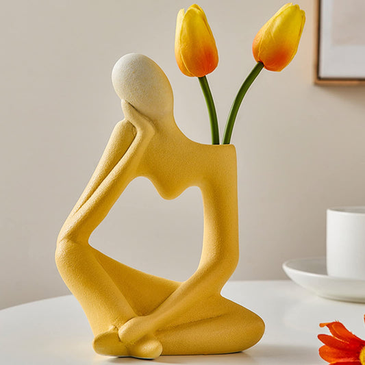 Arawat Yellow Vases Ceramic Flower Thinker Vase for Modern Boho Home Decor NEW