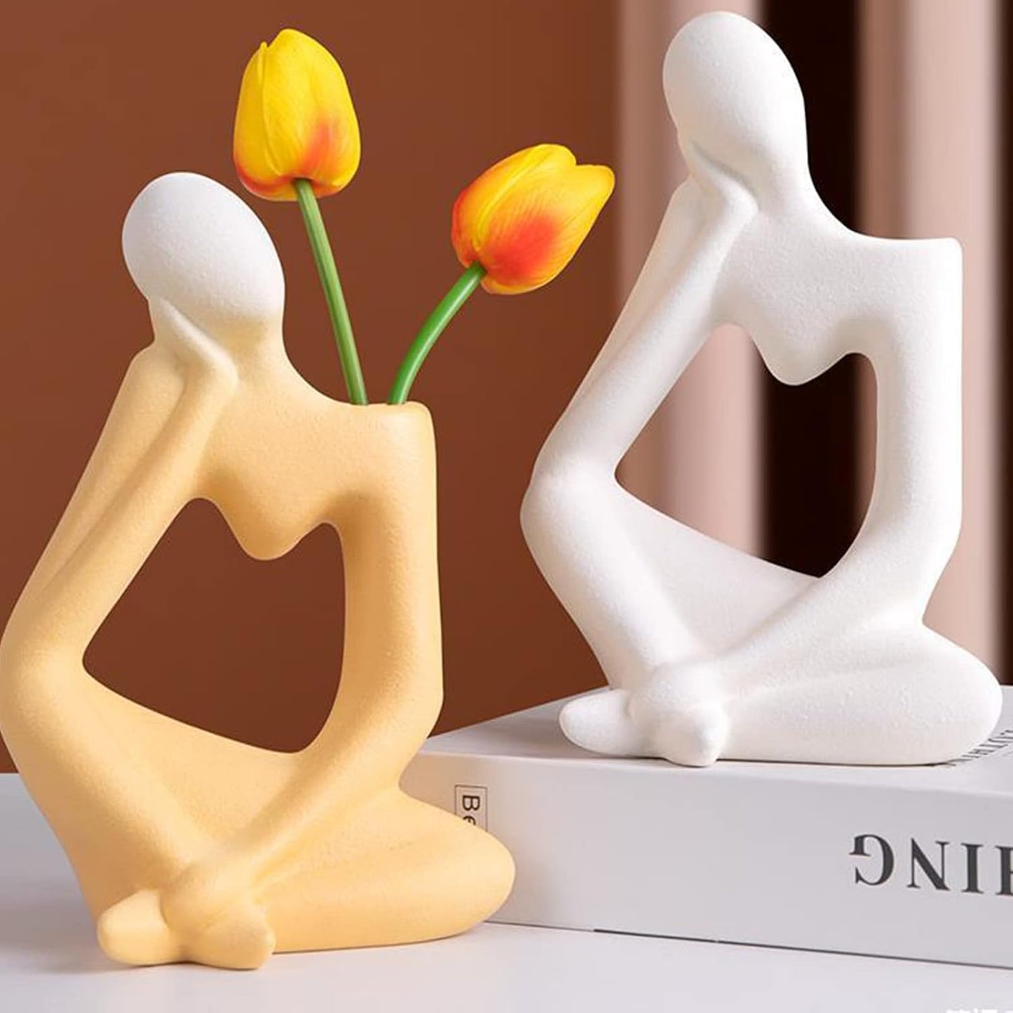 Arawat Yellow Vases Ceramic Flower Thinker Vase for Modern Boho Home Decor NEW