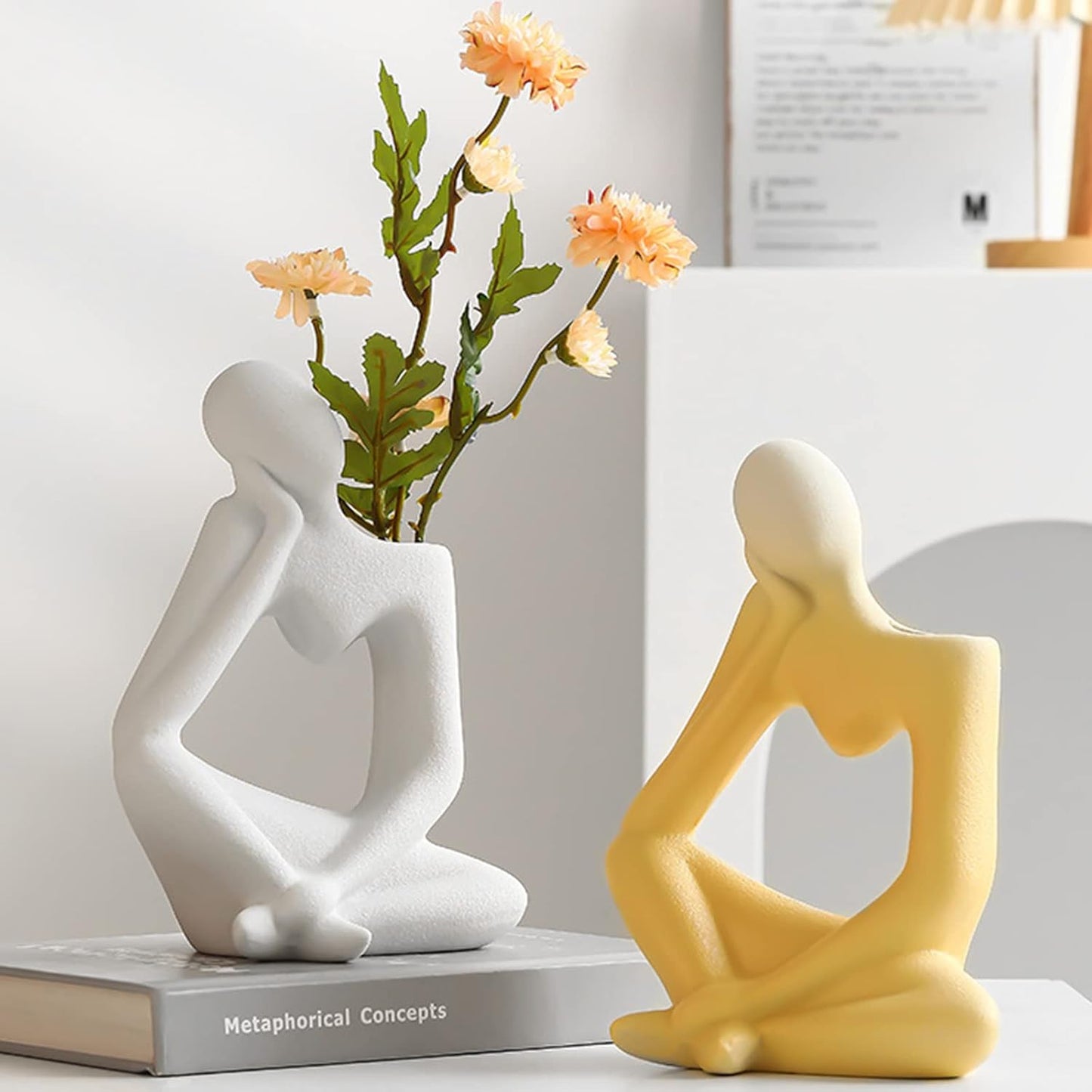 Arawat Yellow Vases Ceramic Flower Thinker Vase for Modern Boho Home Decor NEW