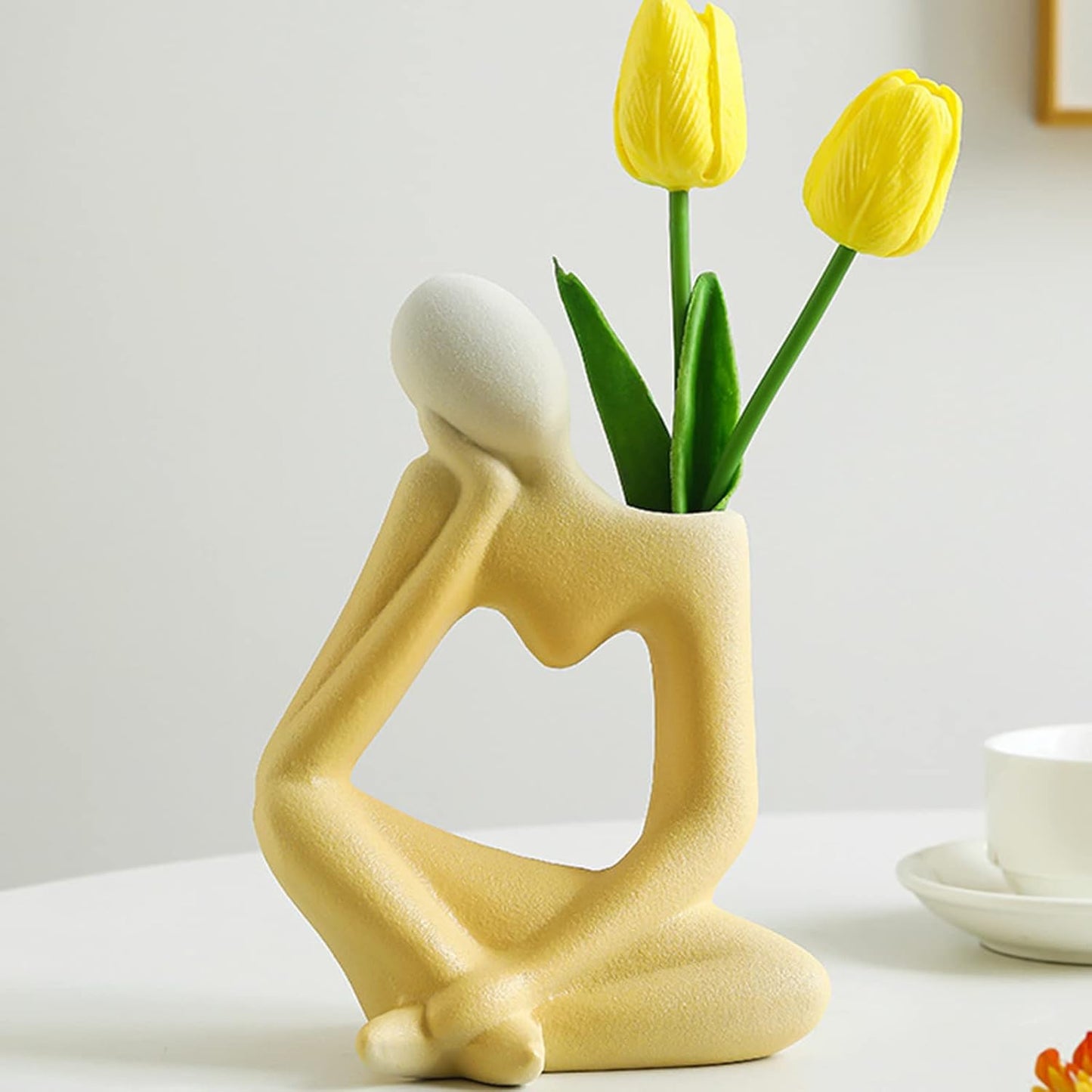 Arawat Yellow Vases Ceramic Flower Thinker Vase for Modern Boho Home Decor NEW