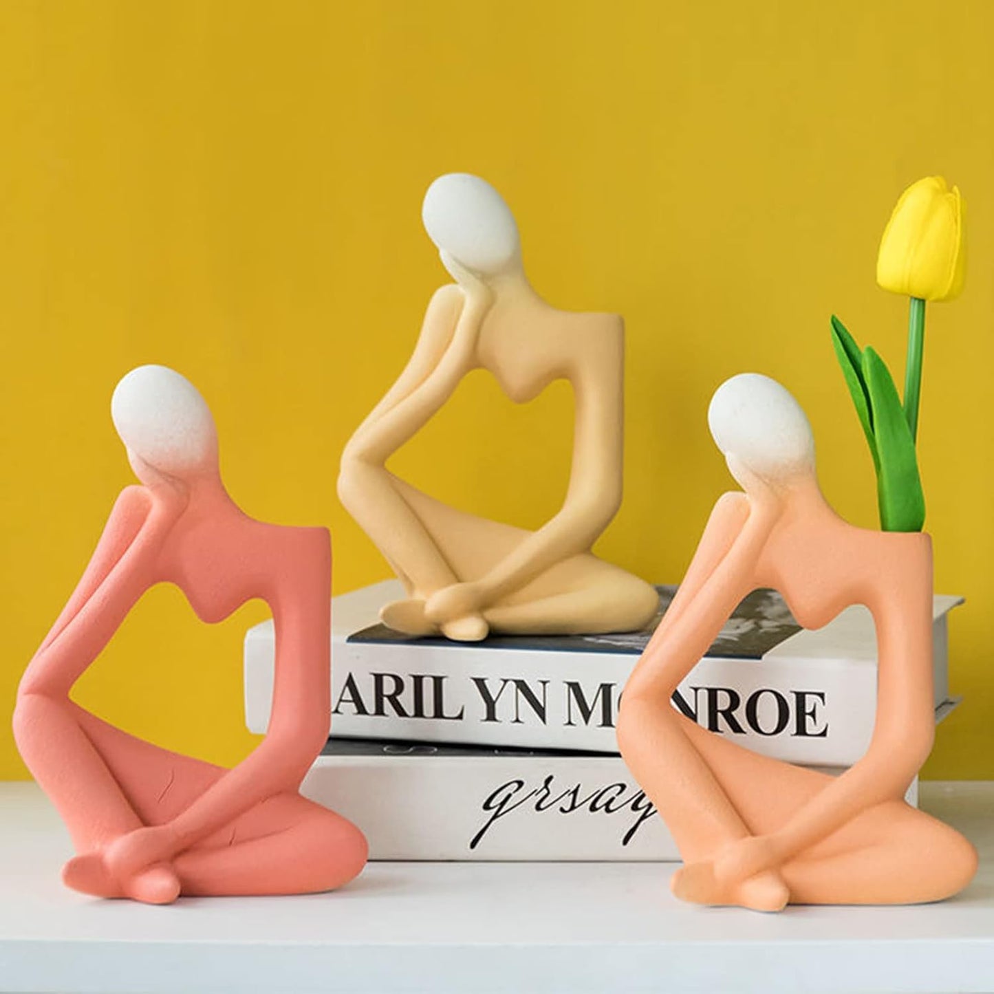 Arawat Yellow Vases Ceramic Flower Thinker Vase for Modern Boho Home Decor NEW