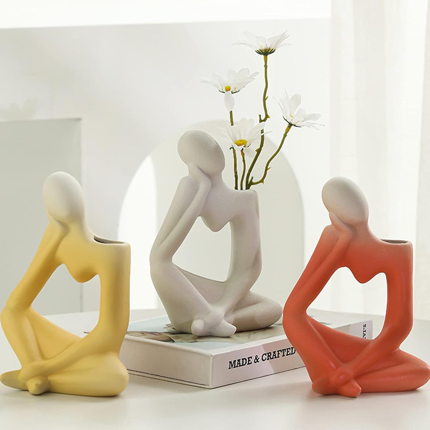 Arawat Yellow Vases Ceramic Flower Thinker Vase for Modern Boho Home Decor NEW