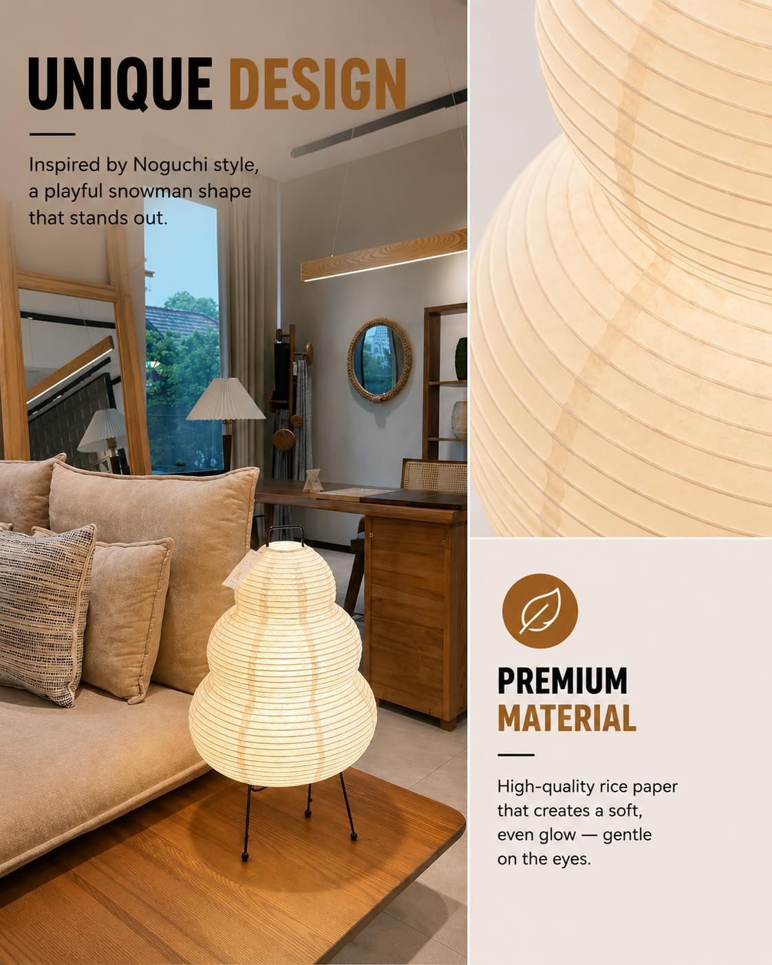 KSUCTE Handmade Rice Paper Lantern Floor Lamp in Snowman Shape, White Color DEMO