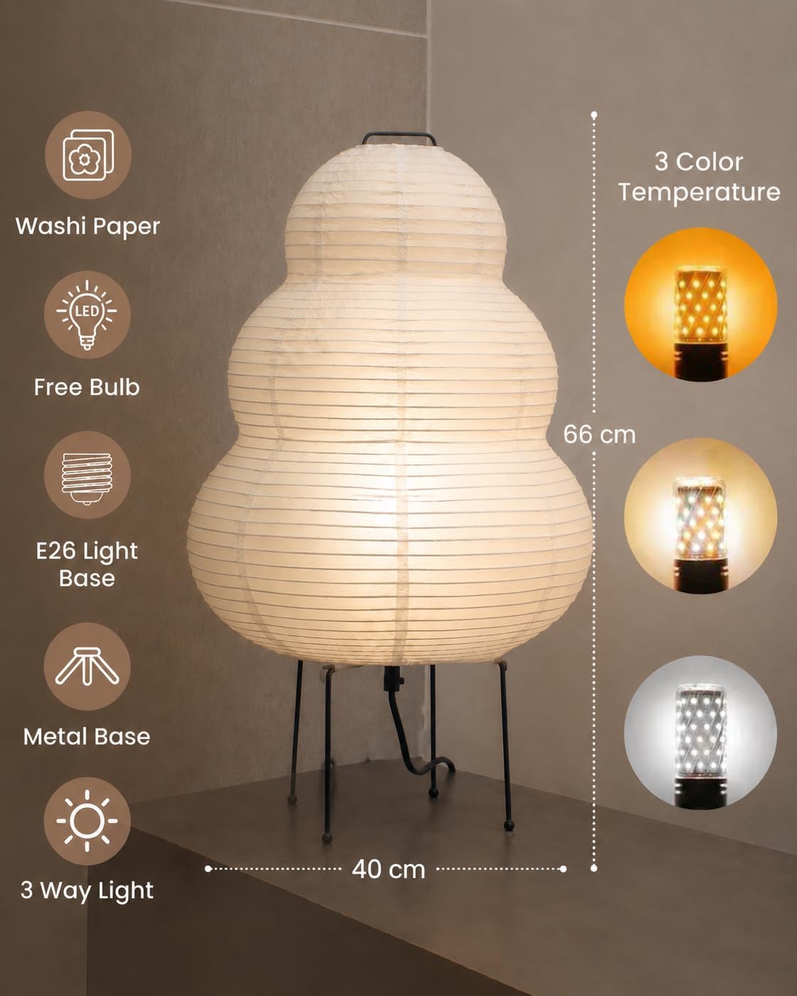 KSUCTE Handmade Rice Paper Lantern Floor Lamp in Snowman Shape, White Color DEMO