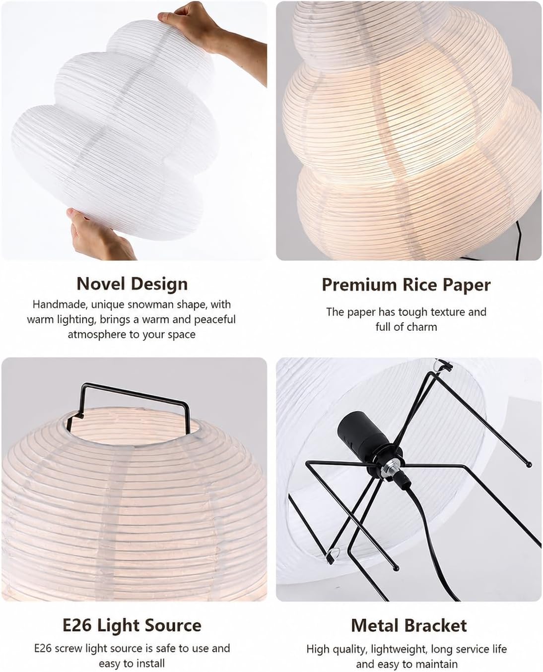 KSUCTE Handmade Rice Paper Lantern Floor Lamp in Snowman Shape, White Color DEMO