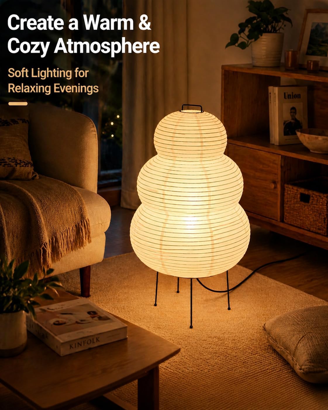 KSUCTE Handmade Rice Paper Lantern Floor Lamp in Snowman Shape, White Color DEMO
