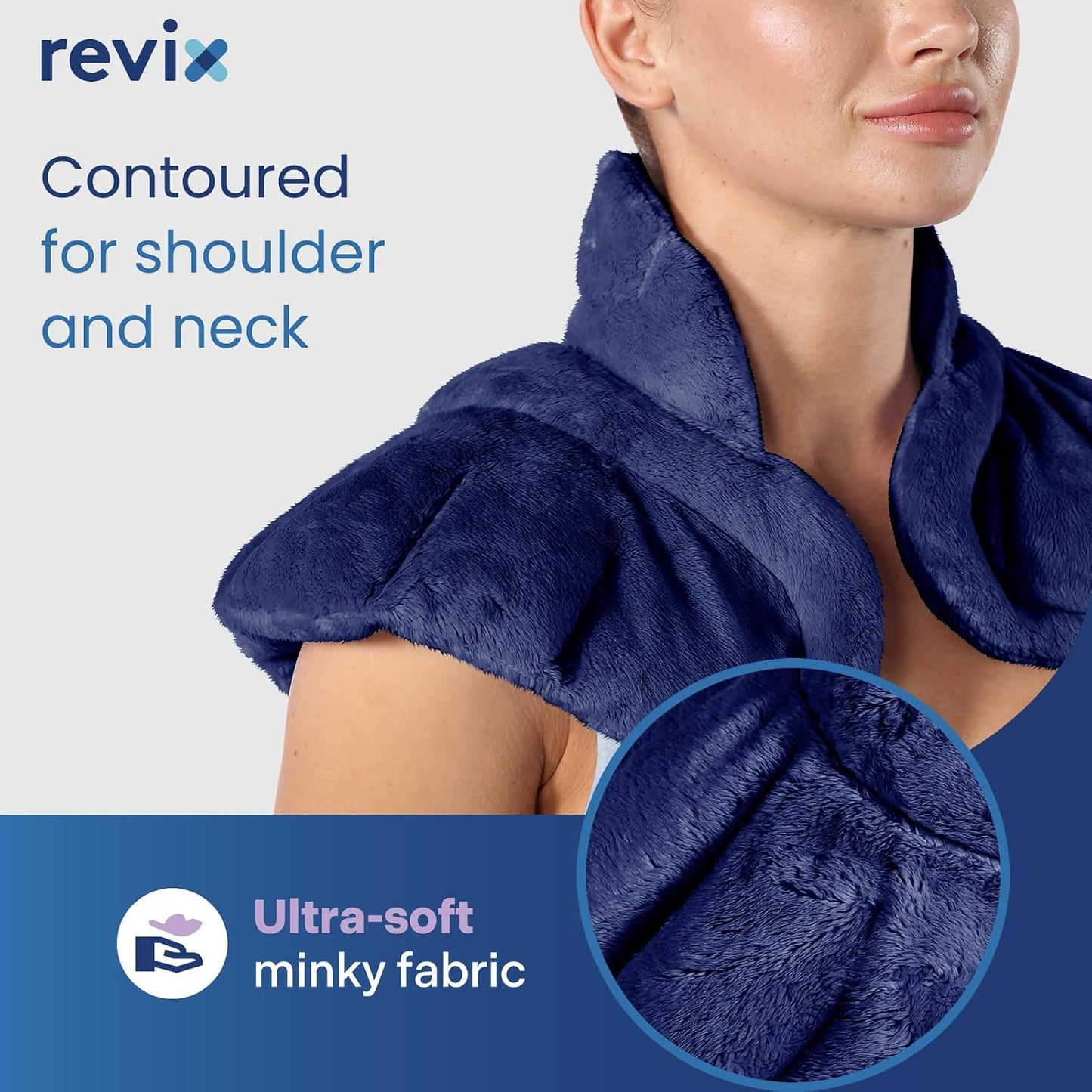 REVIX Microwavable Heating Pad for Neck, Shoulders and Back Navy DEMO