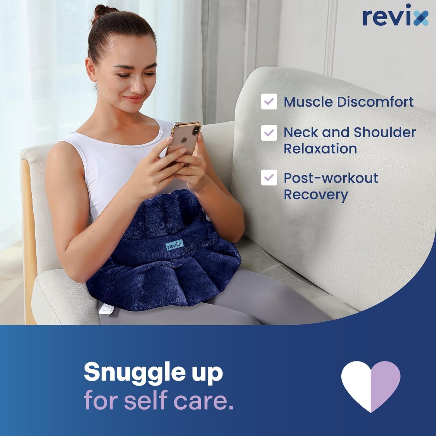 REVIX Microwavable Heating Pad for Neck, Shoulders and Back Navy DEMO