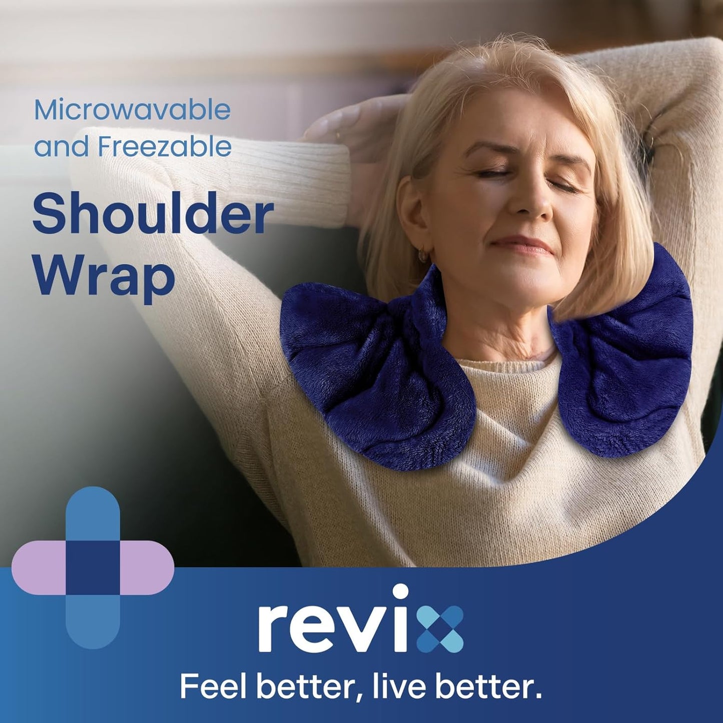 REVIX Microwavable Heating Pad for Neck, Shoulders and Back Navy DEMO
