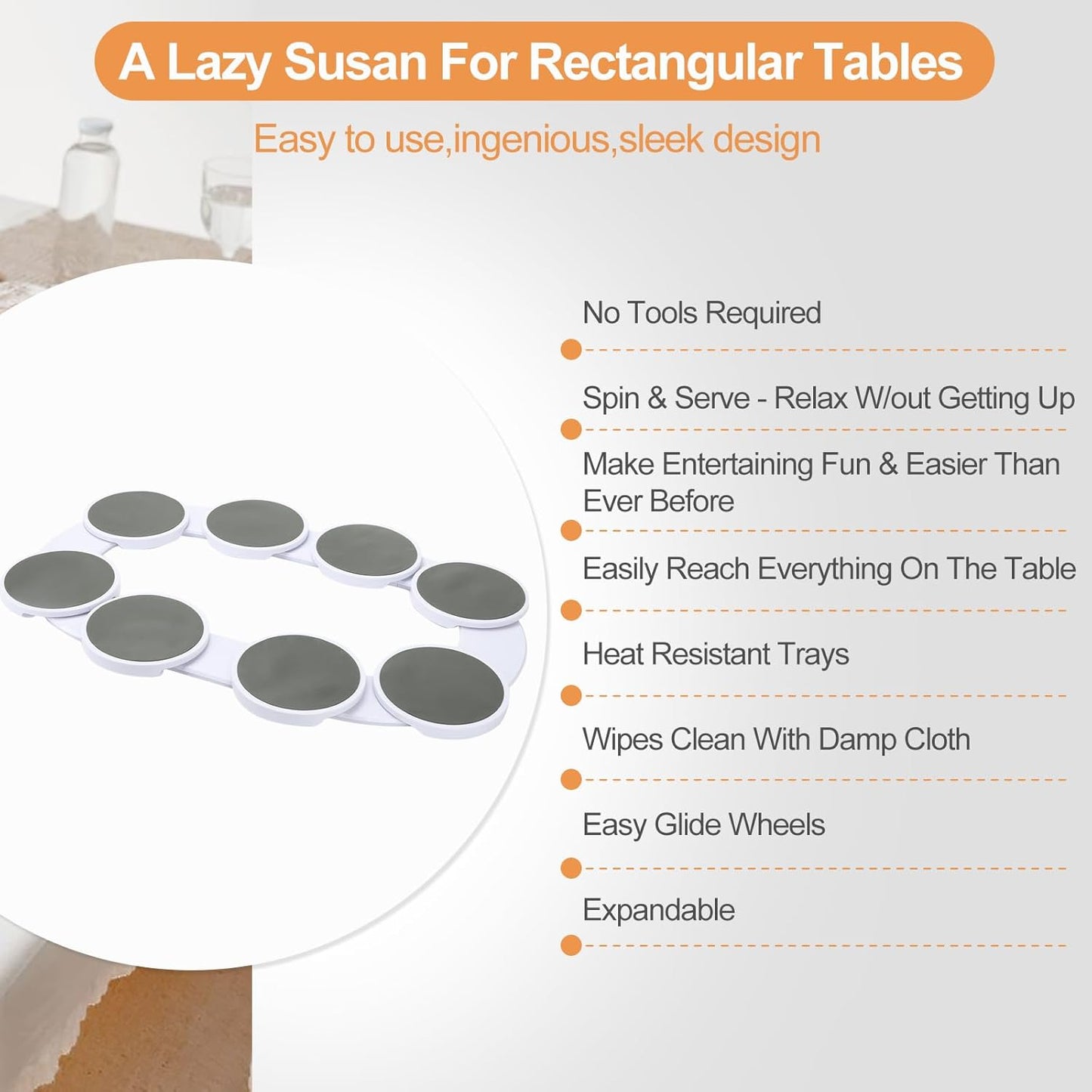 Ruaizel Expandable Serving Tray Turntable for Rectangular Tables White NEW