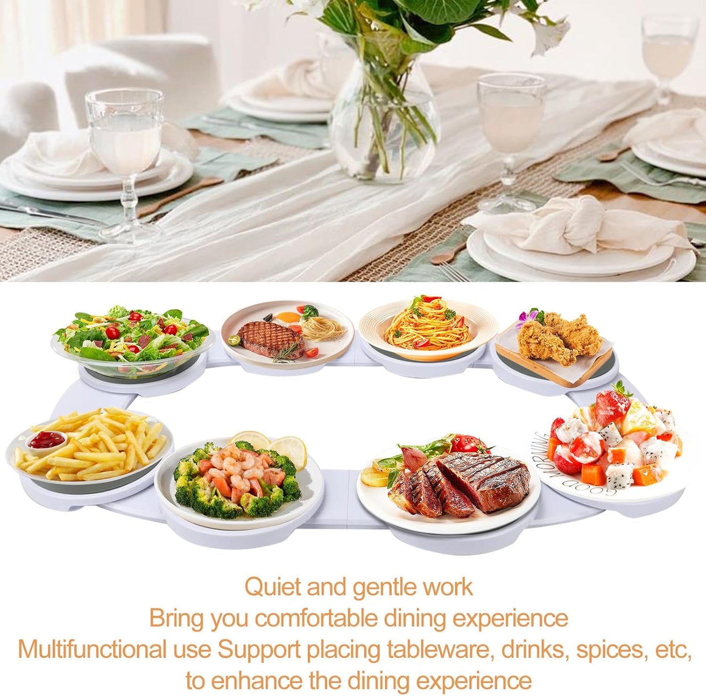 Ruaizel Expandable Serving Tray Turntable for Rectangular Tables White NEW