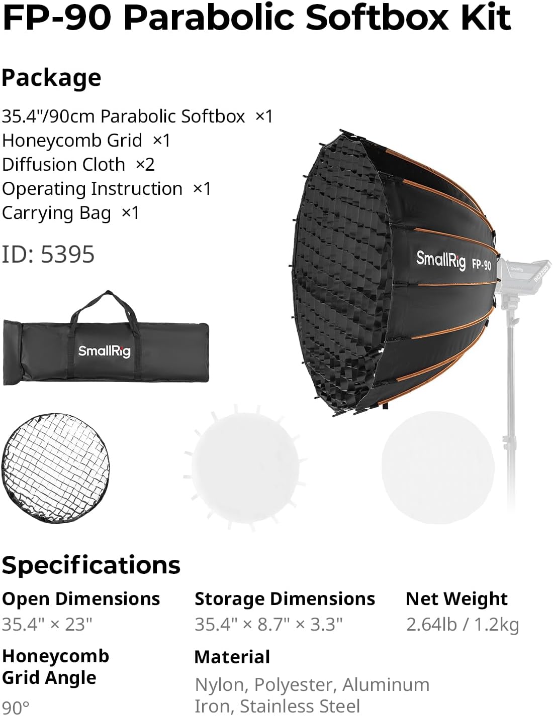 SMALLRIG 35.4" Soft Boxes Parabolic Softbox with Bowens Mount Studio 5395 NEW