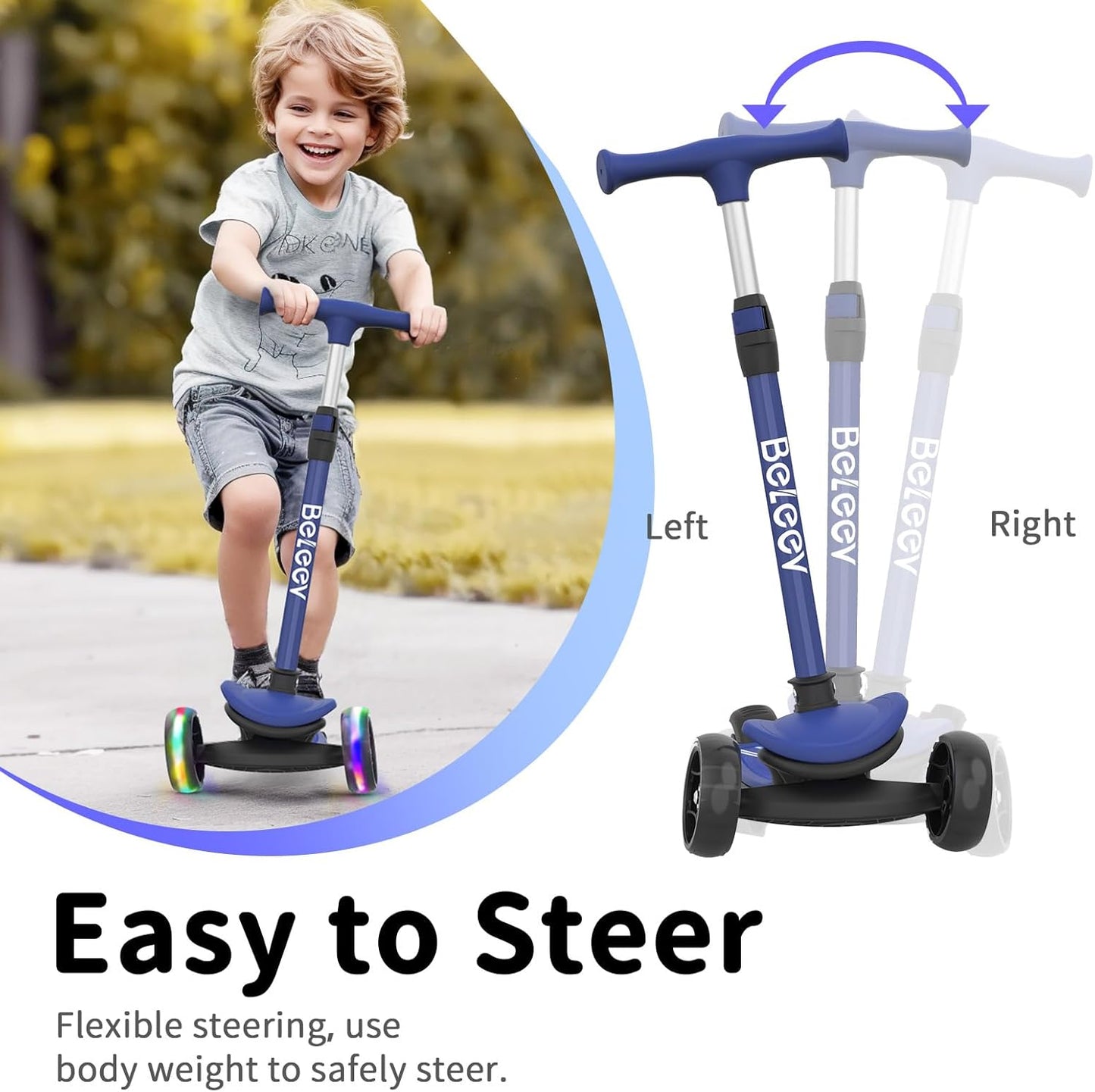 BELEEV 3-Wheel Scooters Folding Scooter for Toddlers, Navy Blue, Sturdy NEW