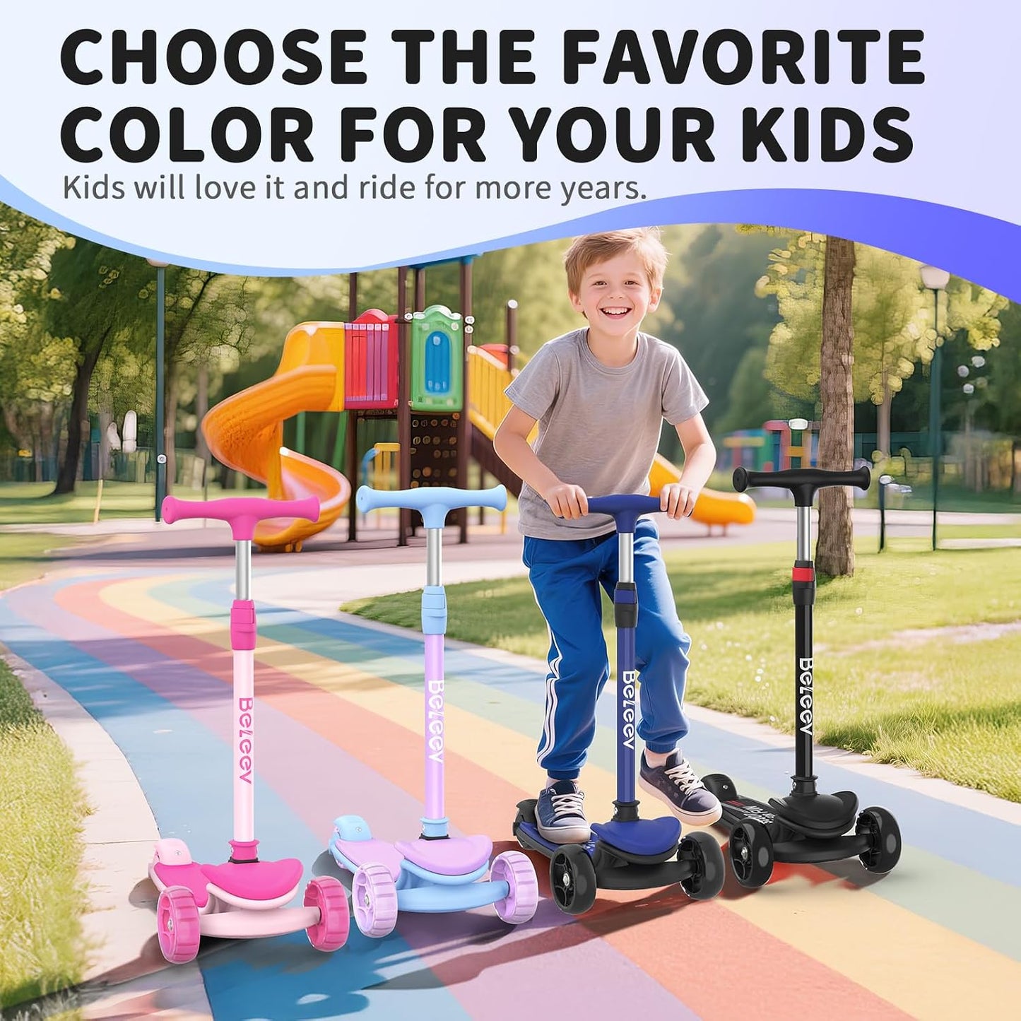 BELEEV 3-Wheel Scooters Folding Scooter for Toddlers, Navy Blue, Sturdy NEW
