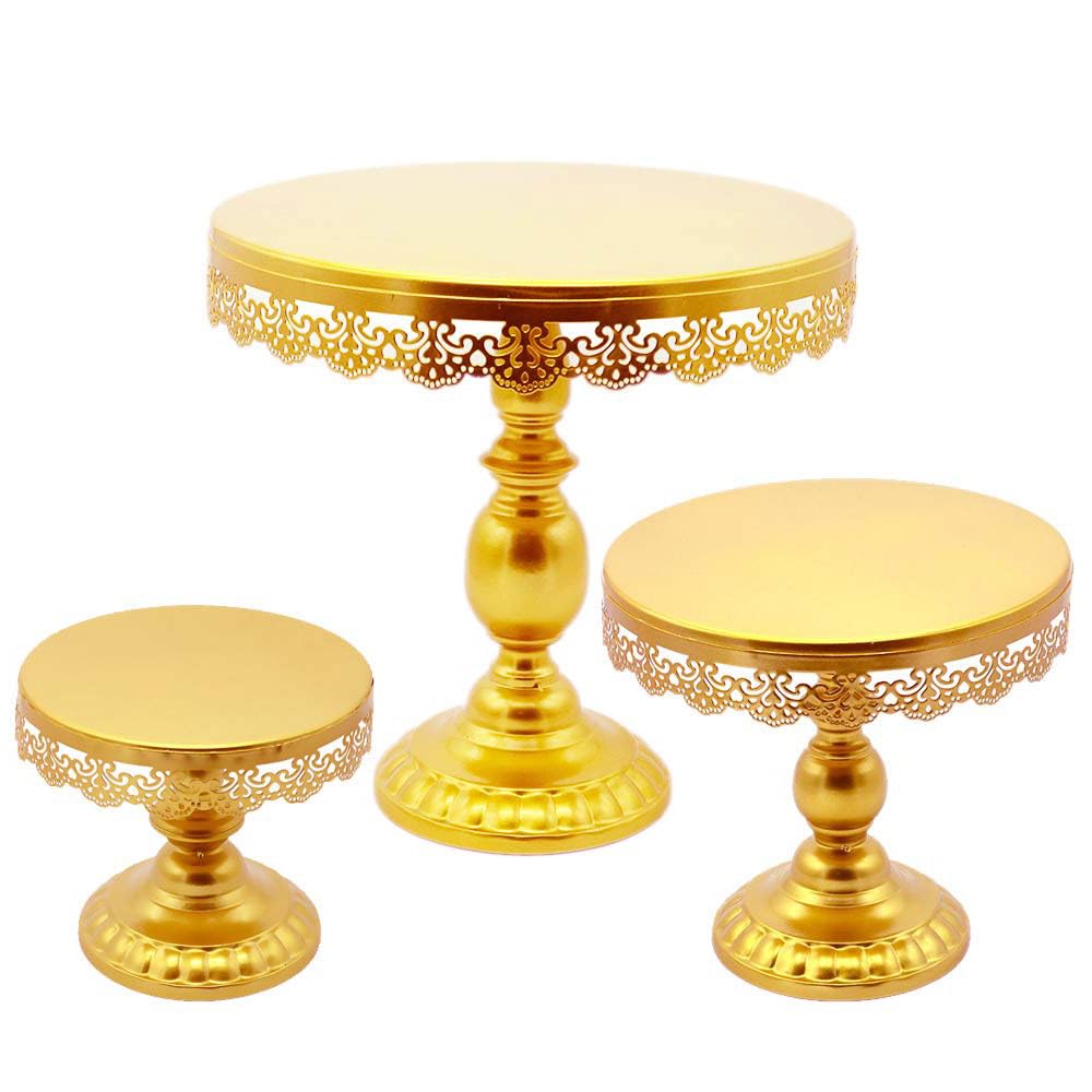 FLORVIAN 3-Piece Round Cake Stand Set with Gold Pedestal Dessert Holder NEW