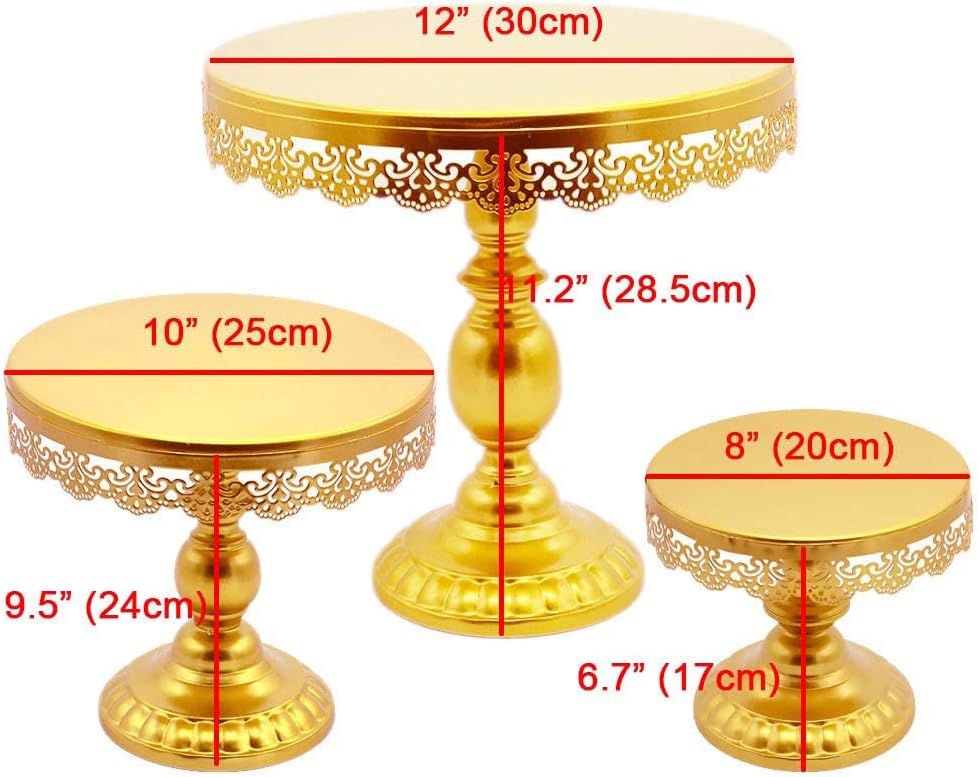 FLORVIAN 3-Piece Round Cake Stand Set with Gold Pedestal Dessert Holder NEW