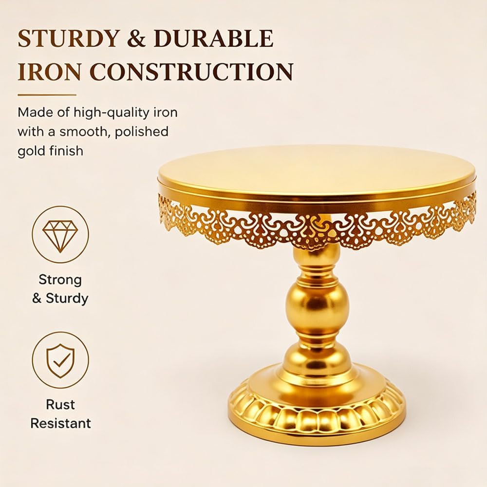 FLORVIAN 3-Piece Round Cake Stand Set with Gold Pedestal Dessert Holder NEW