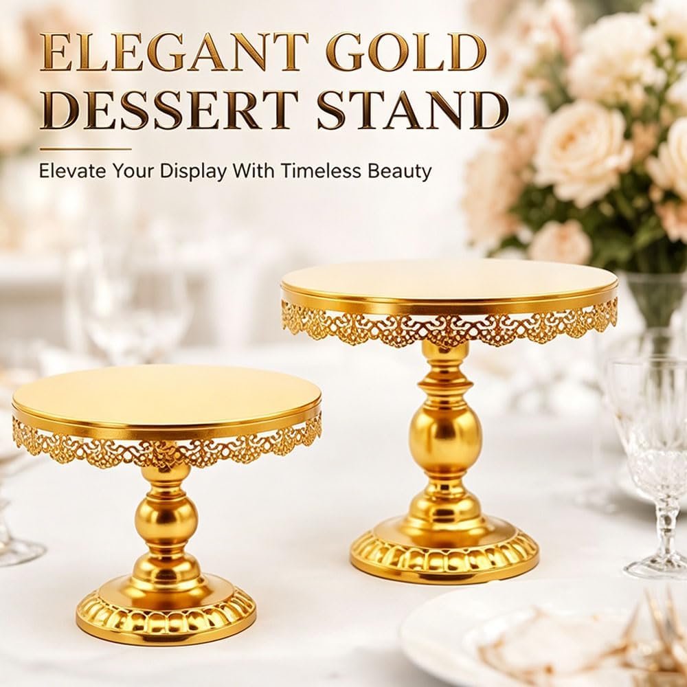 FLORVIAN 3-Piece Round Cake Stand Set with Gold Pedestal Dessert Holder NEW