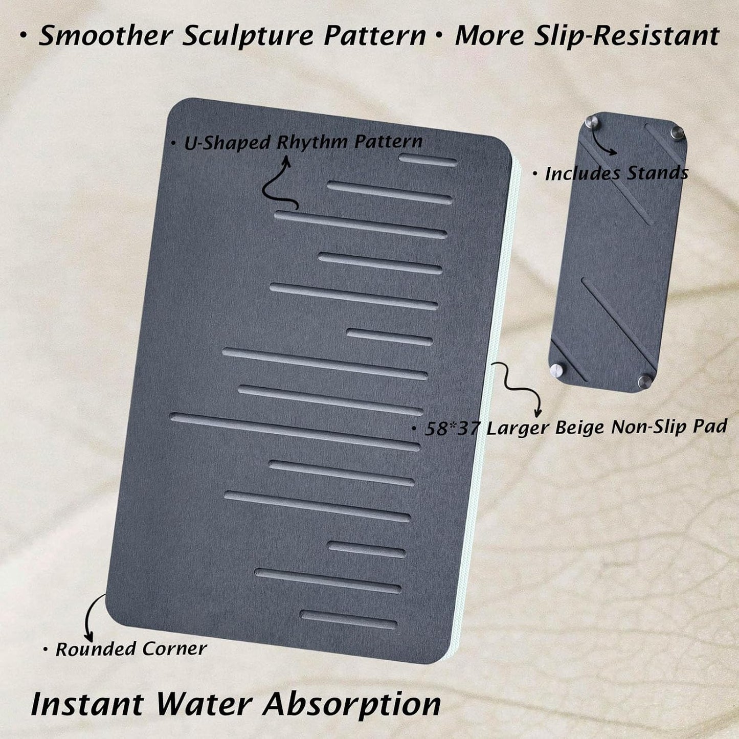Enkis Dark Grey Diatomite Stone Bath Mat Non-Slip Quick Dry 39 x 60 cm NEW
