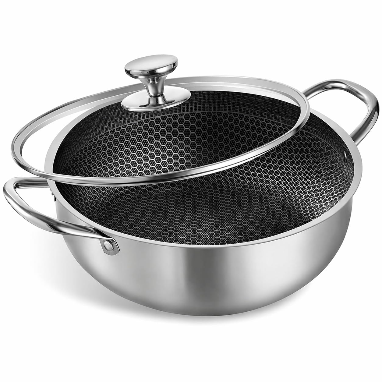 Homodoskey Stainless Steel Saute Pan with Lid Deep Frying Nonstick Cookware NEW