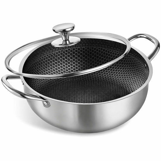Homodoskey Stainless Steel Saute Pan with Lid Deep Frying Nonstick Cookware NEW