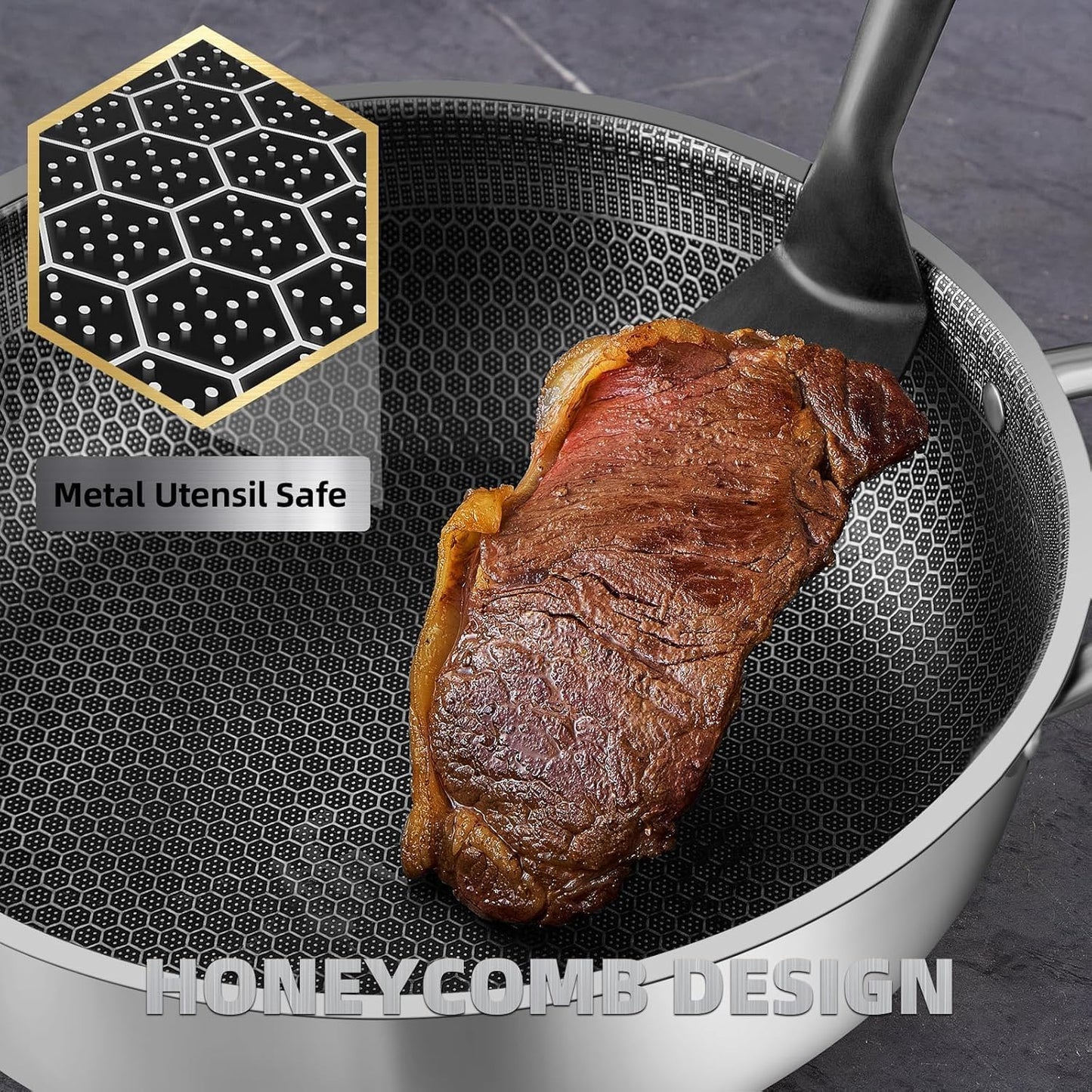 Homodoskey Stainless Steel Saute Pan with Lid Deep Frying Nonstick Cookware NEW